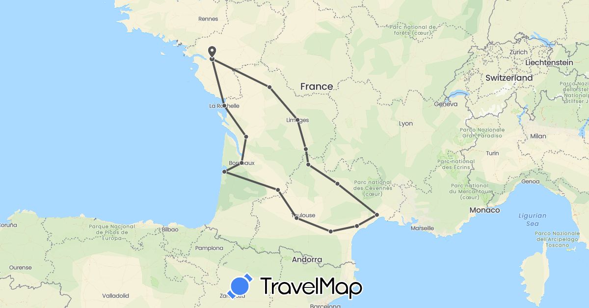 TravelMap itinerary: motorbike in France (Europe)